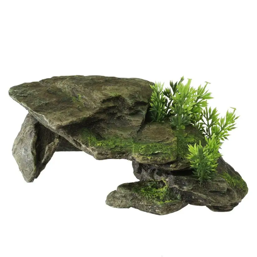 Aqua Della - Piedra con plantas Gris - 28.5x16.5x10.5cm - Roca con plantas