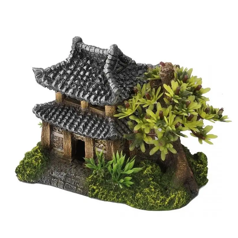 Aqua Della - Asiatisches Haus mit Pflanzen - 14x9x10cm - Asiatisches Haus