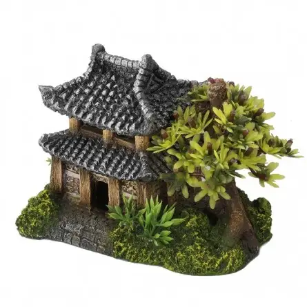 Aqua Della - Asiatisches Haus mit Pflanzen - 14x9x10cm - Asiatisches Haus