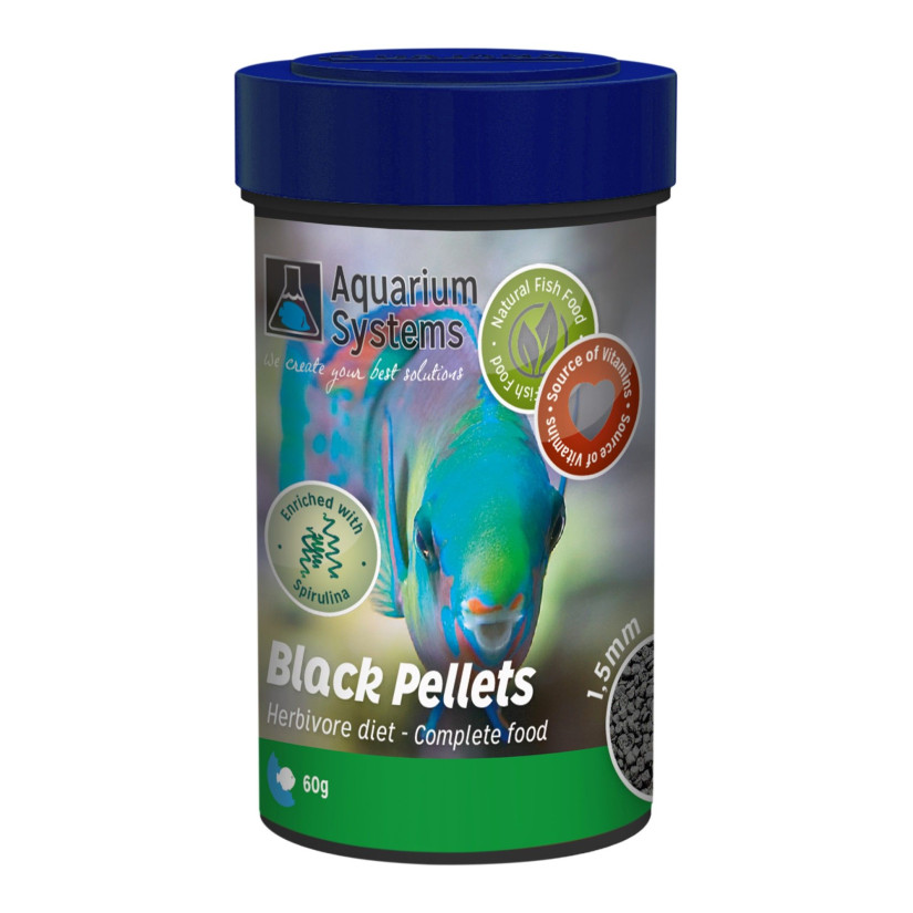 SISTEMI PER ACQUARIO - Pellet neri - Onnivori 1,5 mm - 100 ml - 60 g