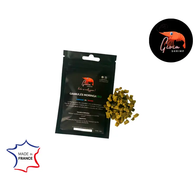 Gioia Shrimp - Grânulos de Moringa Orgânica - 10gr - Alimento natural para camarões