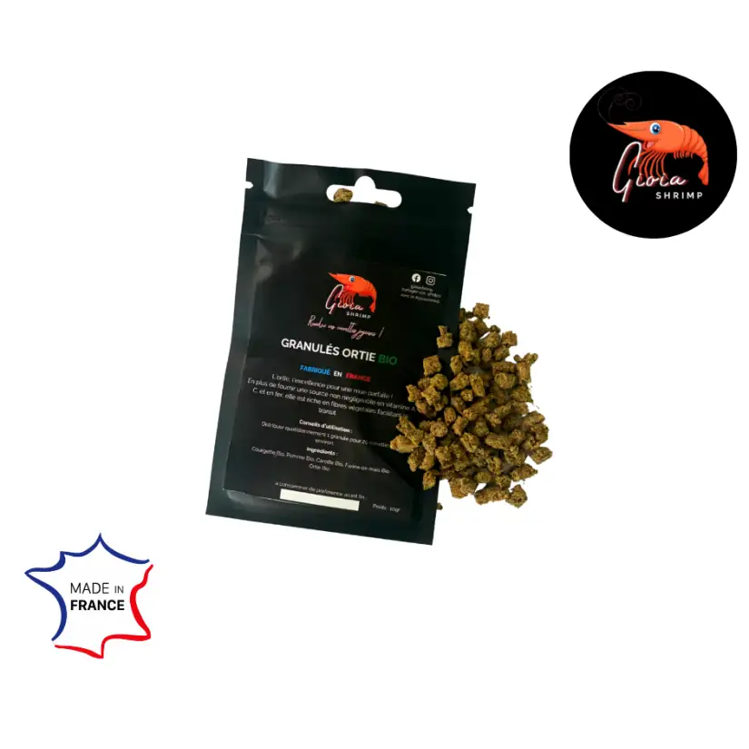 Gioia Shrimp - Granulés Ortie Bio - 10gr - Aliment naturel pour crevettes