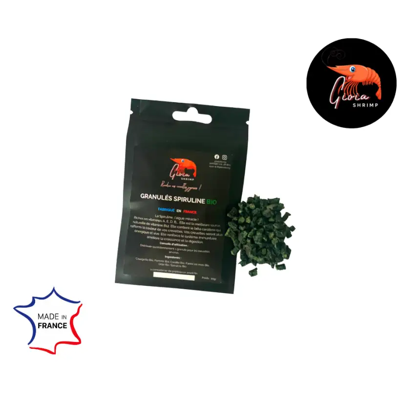 Gioia Shrimp - Biologische Spirulina-korrels - 10gr - Natuurlijk voedsel voor garnalen