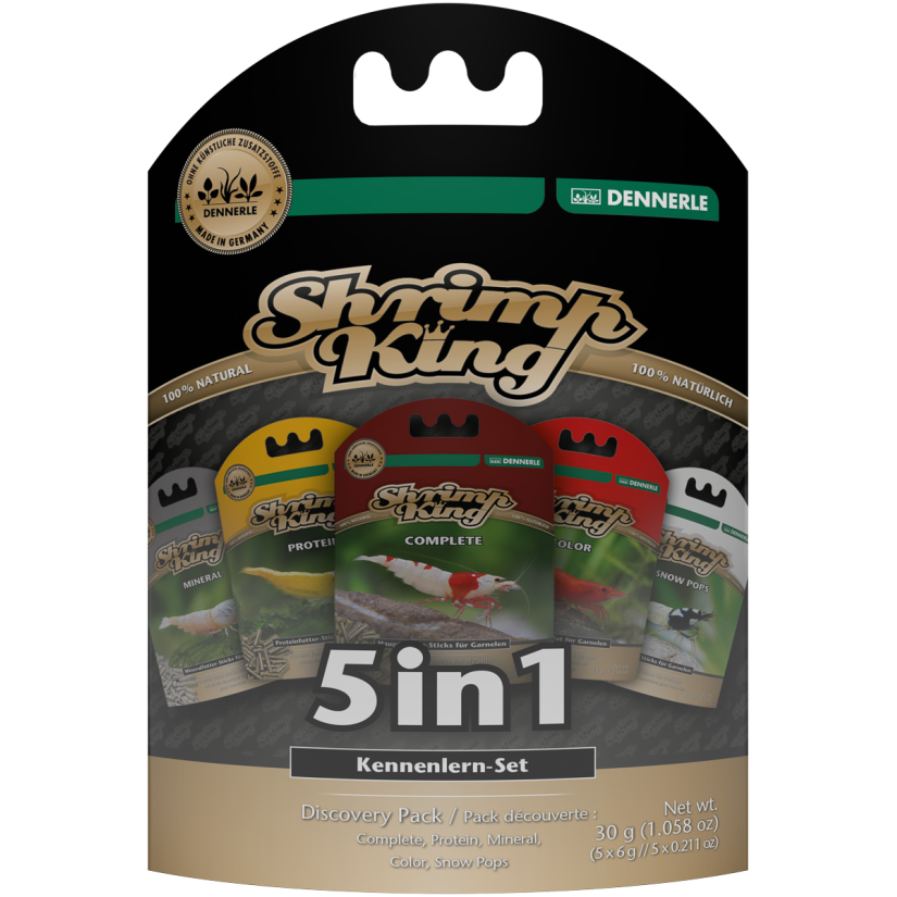 DENNERLE - Shrimp King 5in1 - 30 g (5 x 6 g) - Allein- und Ergänzungsfutter für Garnelen