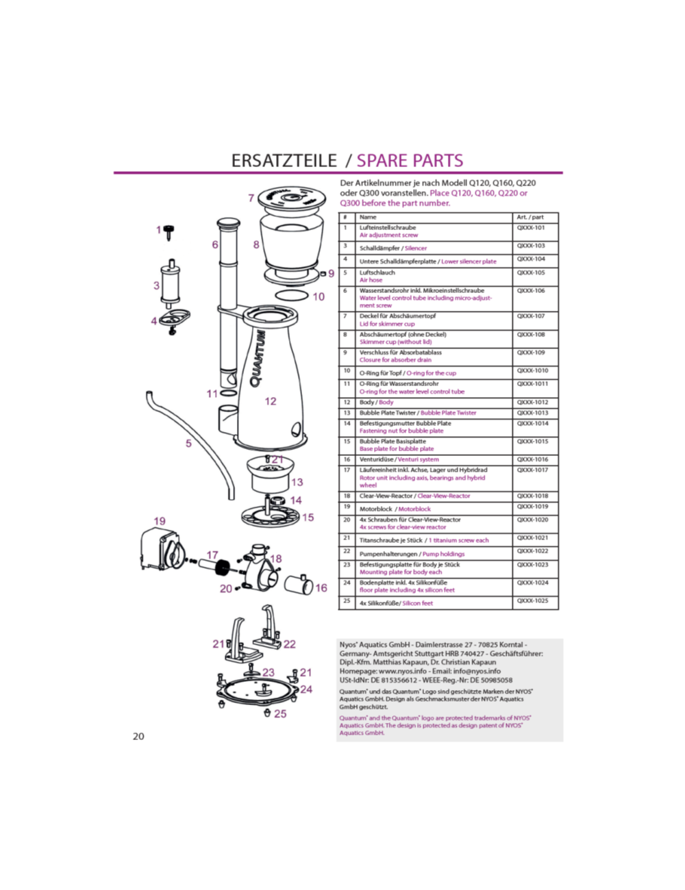 NYOS – Luft/Wasser-Mischkammer – für den Skimmer Nyos 220/300