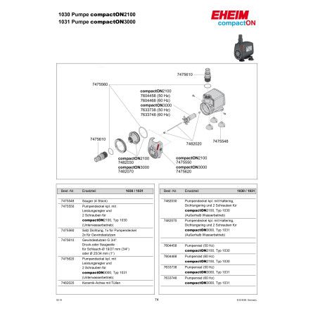 EHEIM - Axe et manchons pour pompe CompactON 2100/3000