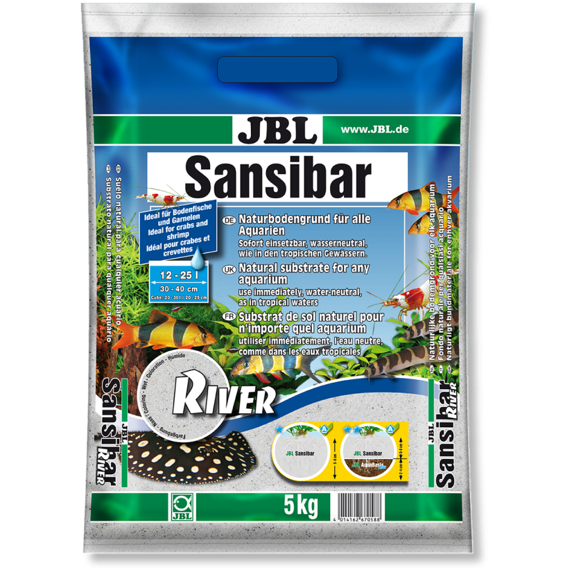 JBL - Sansibar RIVER 5kg - 0.8mm - Substrato di terreno fine e chiaro, punteggiato di piccole pietre nere per acquari