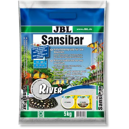 JBL - Sansibar RIVER 5 kg - 0,8 mm - Fina čista zemlja, posejana z majhnimi črnimi kamenčki za akvarije