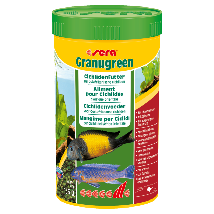 SERA - Granugreen 250ml - Alimento vegetal para pequeños cíclidos herbívoros