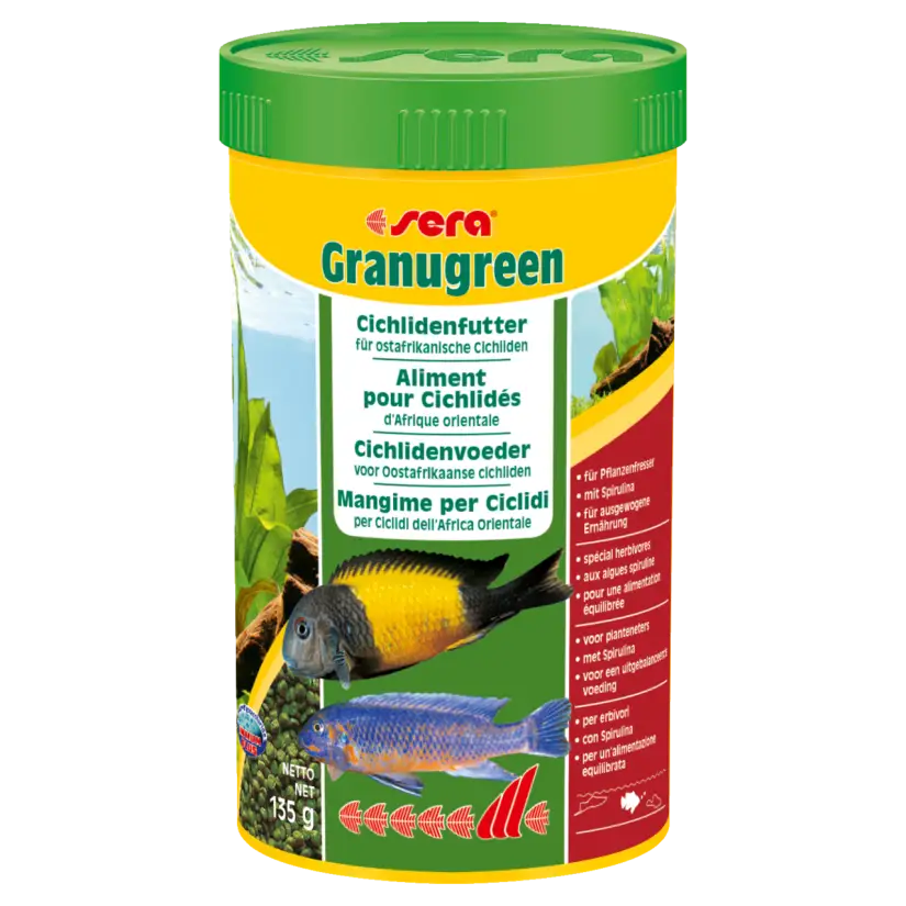 SERA - Granugreen 250ml - Alimento vegetal para pequeños cíclidos herbívoros