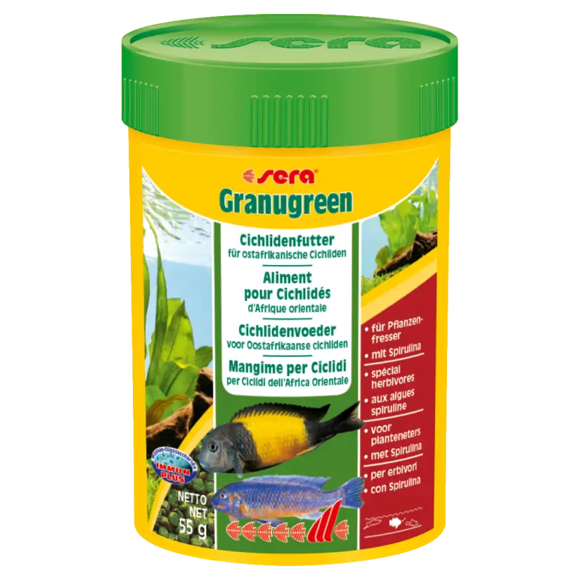 SERA - Granugreen 100ml - Alimento vegetal para pequeños cíclidos herbívoros