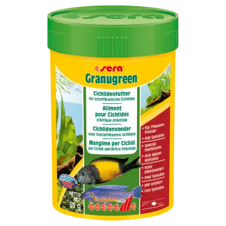 SERA - Granugreen 100ml - Alimento vegetal para pequenos ciclídeos herbívoros