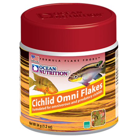 OCEAN NUTRITIONS - Cichlid Omni Flakes - 34g - Alimento para cíclidos omnívoros