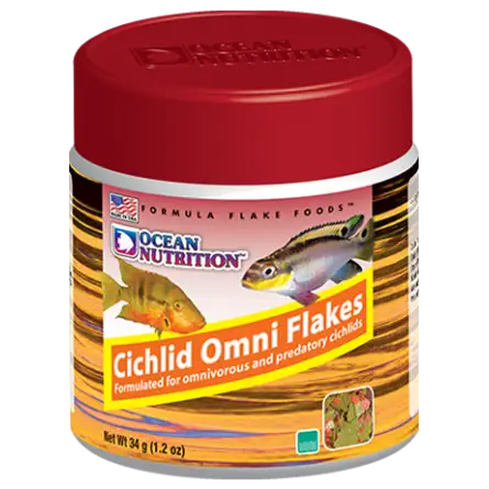 OCEAN NUTRITIONS - Cichlid Omni Flakes - 34g - Alimento para cíclidos omnívoros