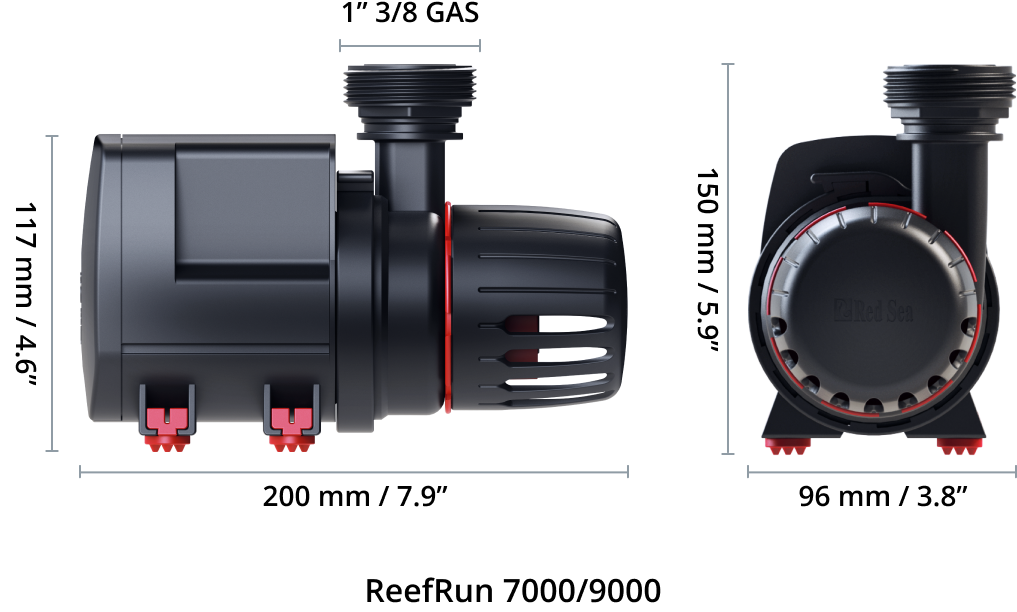 Dimensões da bomba ReefRun 7000/9000
