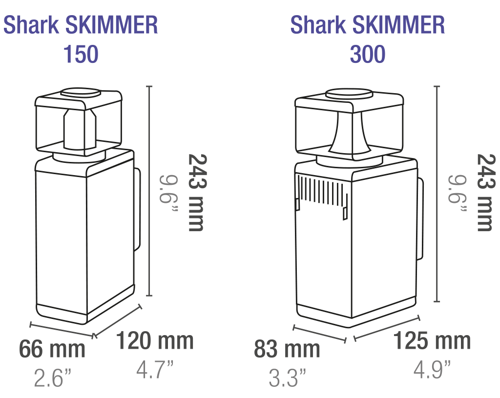 Dimensioni degli schiumatoi Shark Pro